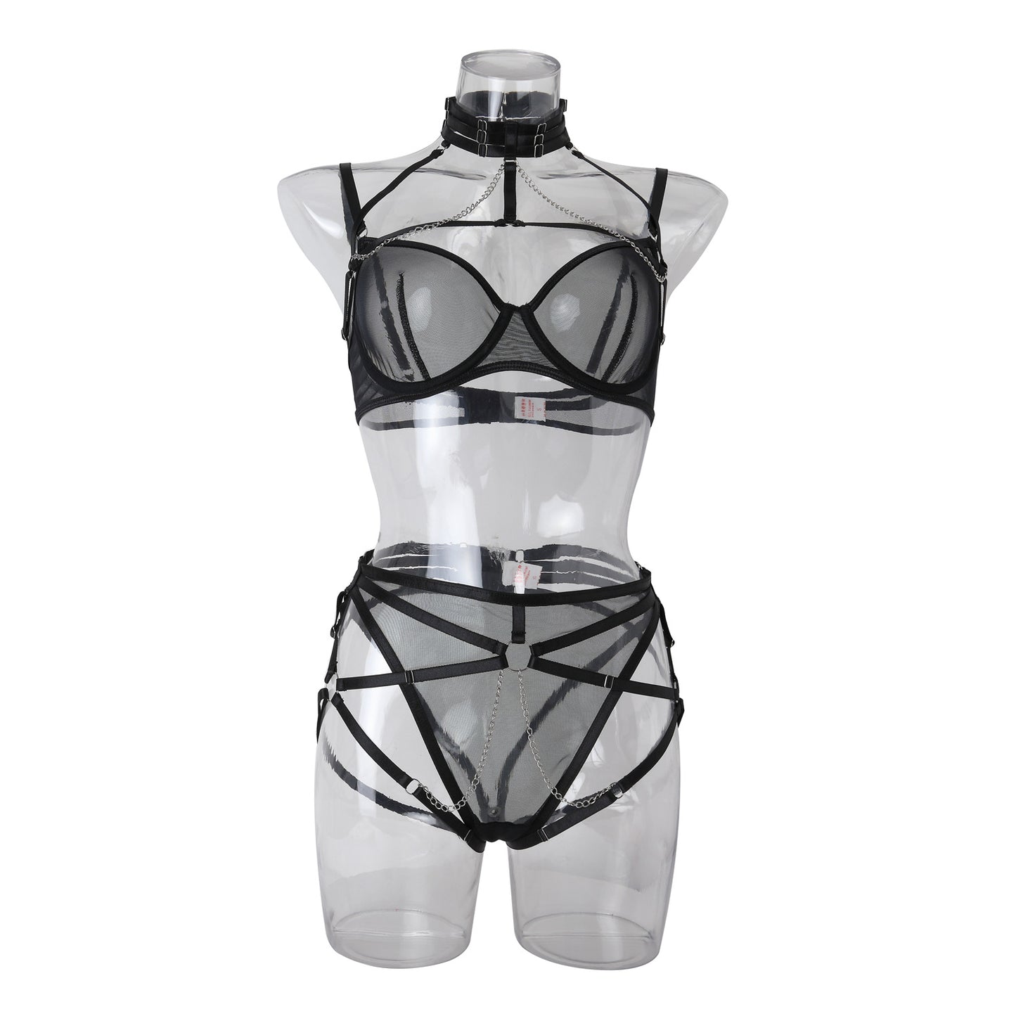 Metal chain lace-up sexy lingerie set 1841