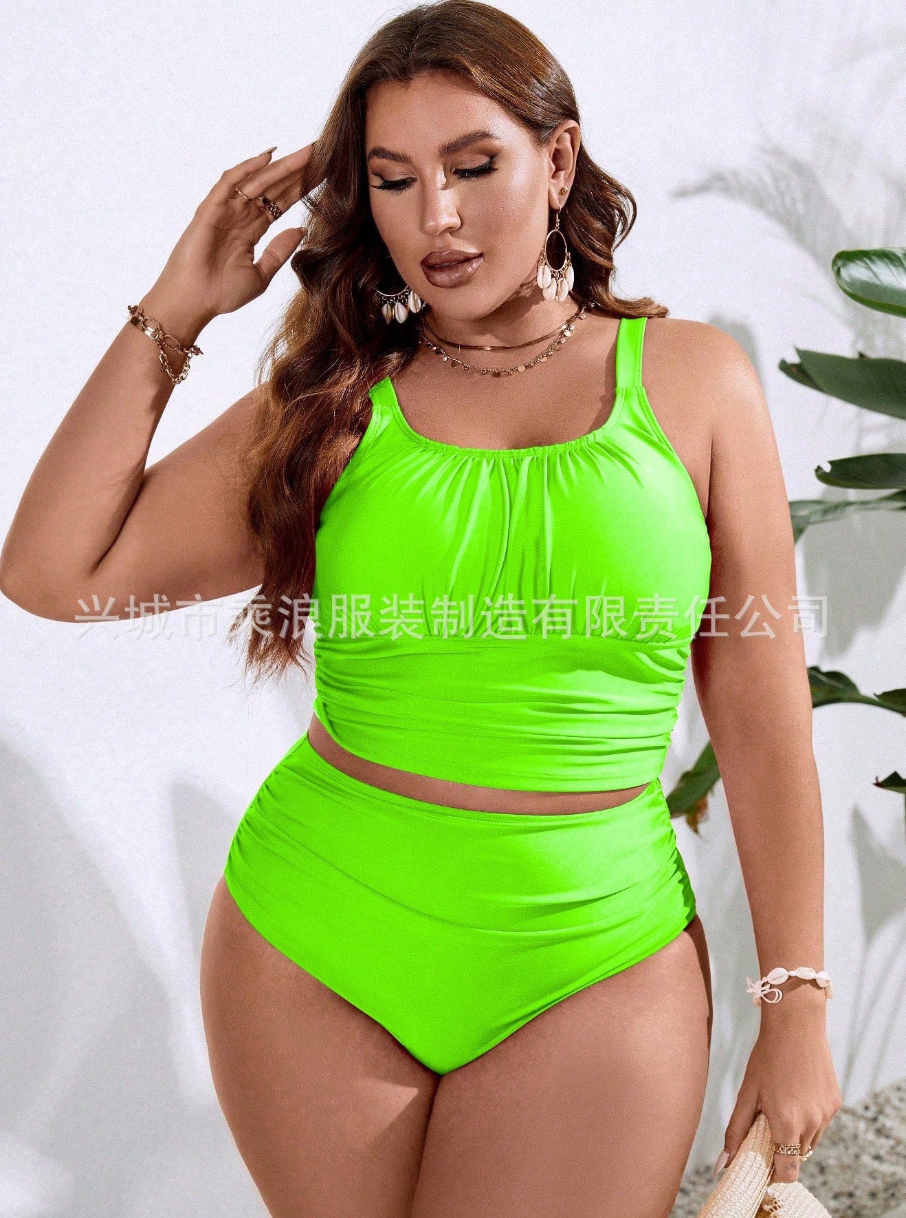 CL (L-4XL) plus size swimsuit split swimsuit high waist crimp thin bikini