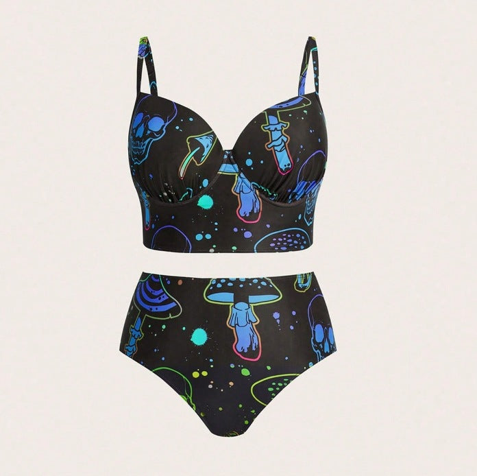CL (L-4XL) 2026 printed bikini set with steel bracket
