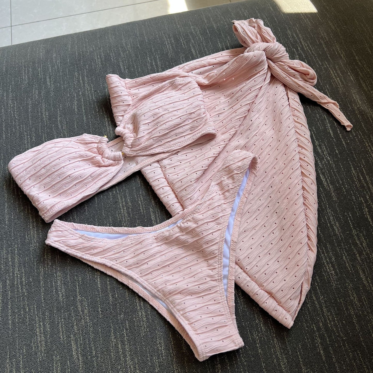 (4 days ready to ship) SY tube top skirt three-piece bikini swimsuit