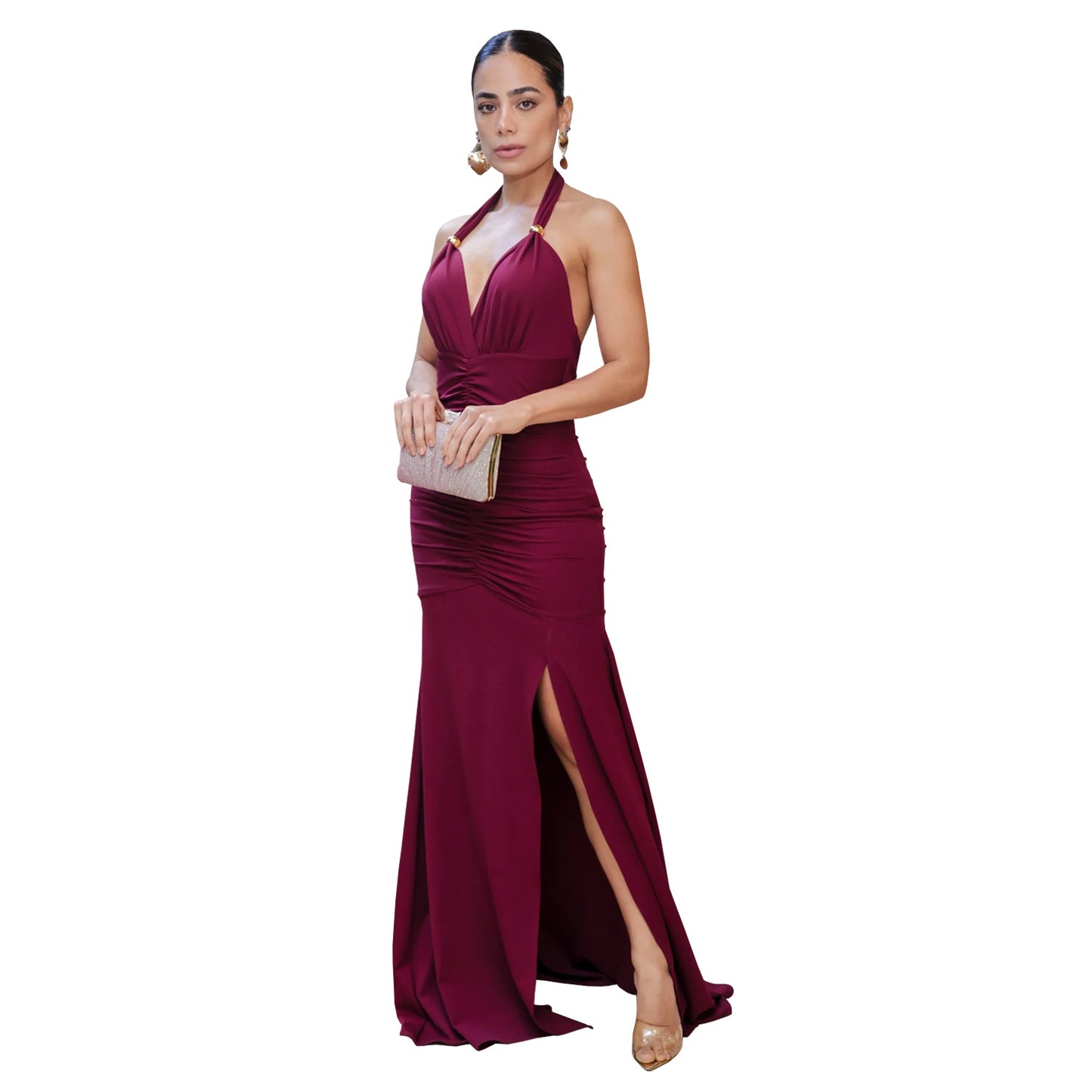 XYZ C7552 elegant V-neck slit dress
