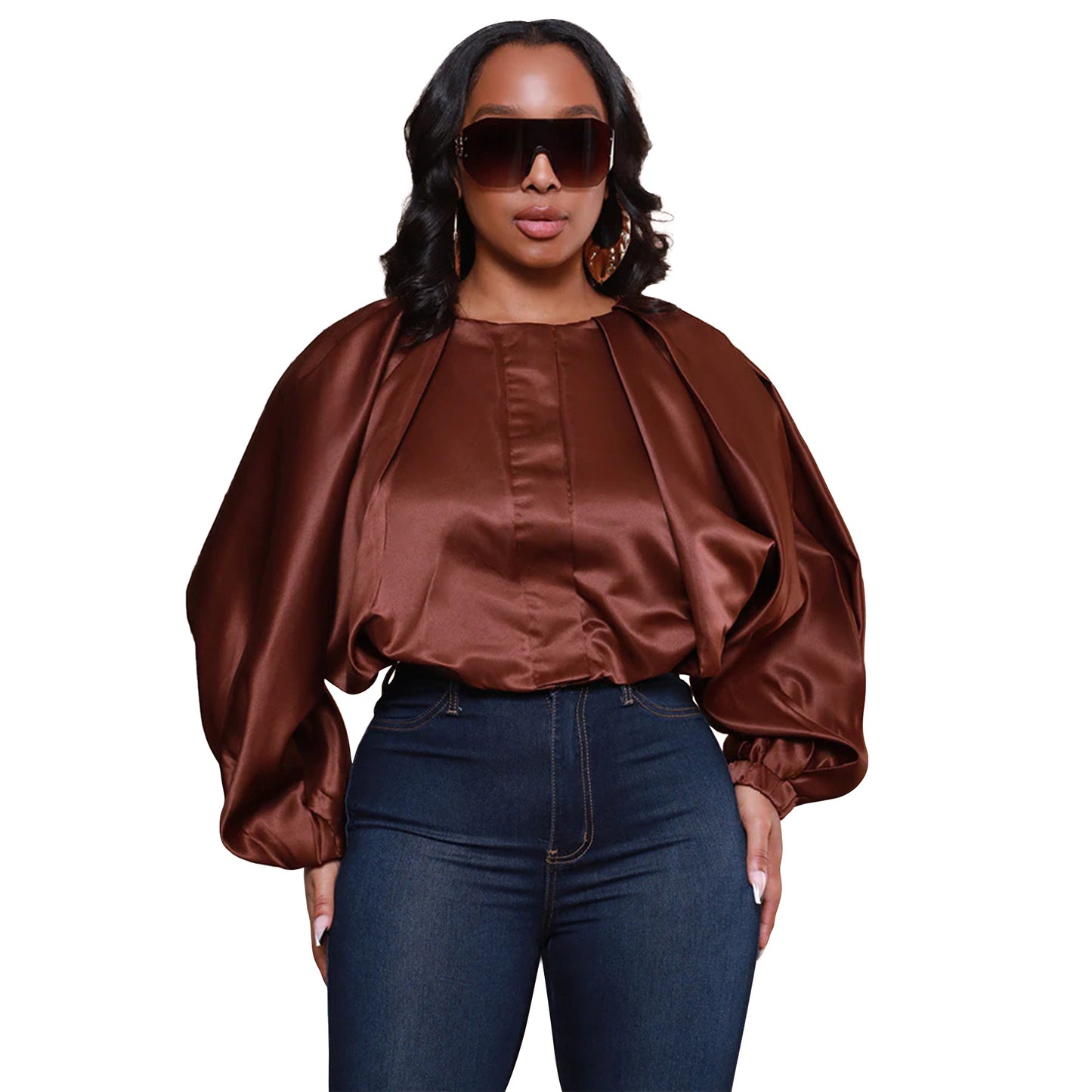 MYF (S-2XL) 10873 batwing sleeve zipper jacket short top