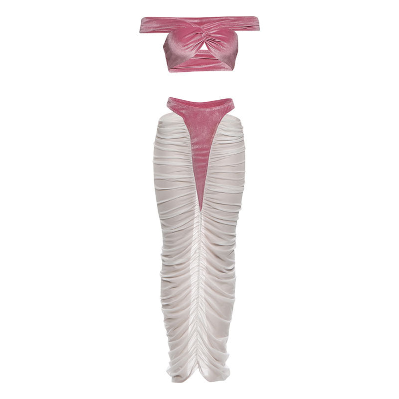 SXR autumn and winter tube top high waist stitching see-through skirt suit