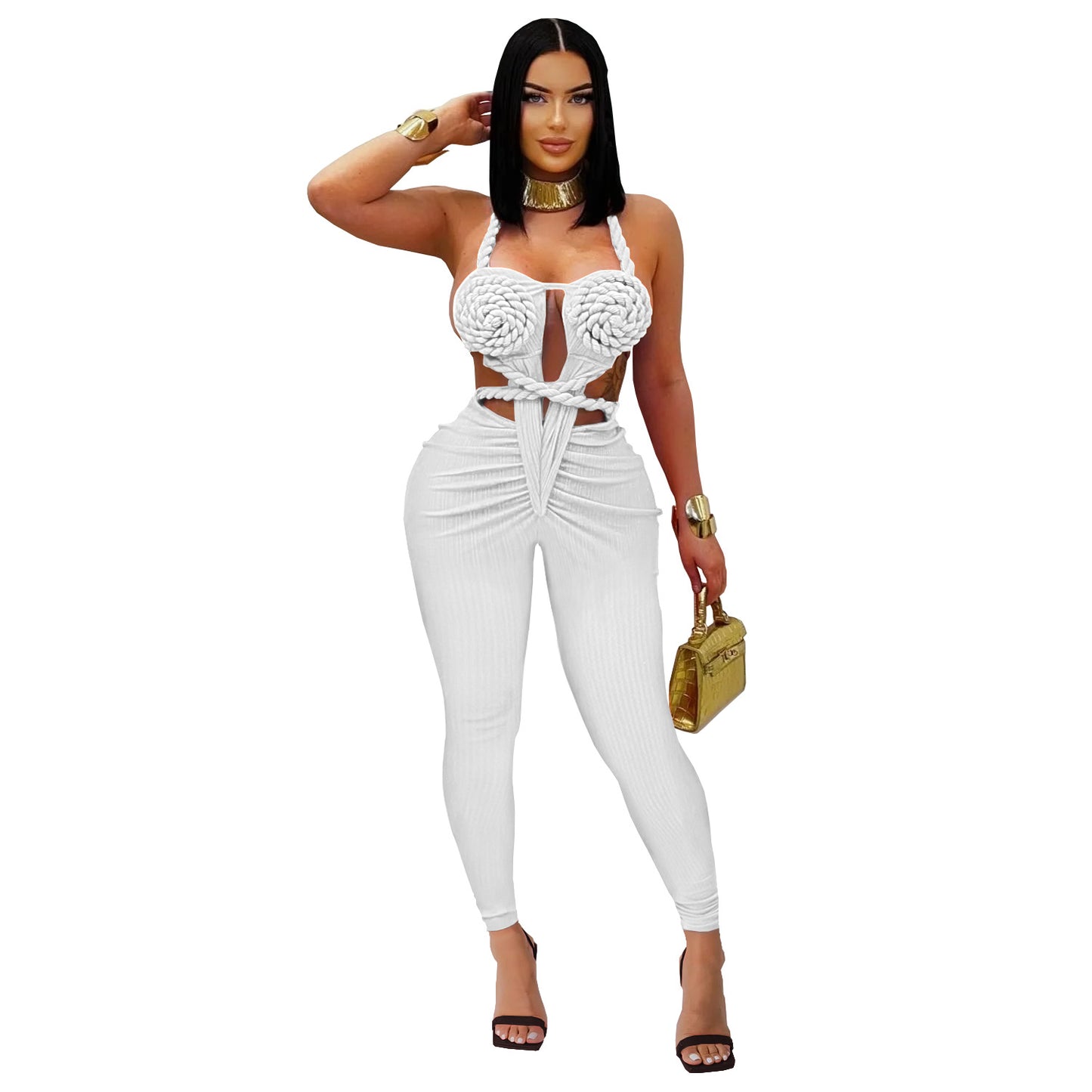 XYZ C7489 casual halter backless jumpsuit