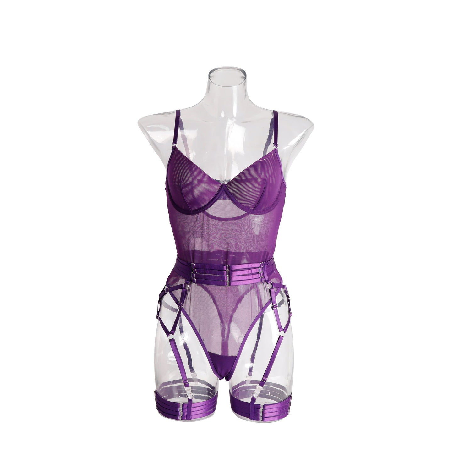 Comfortable sexy lingerie purple suit steel ring see-through