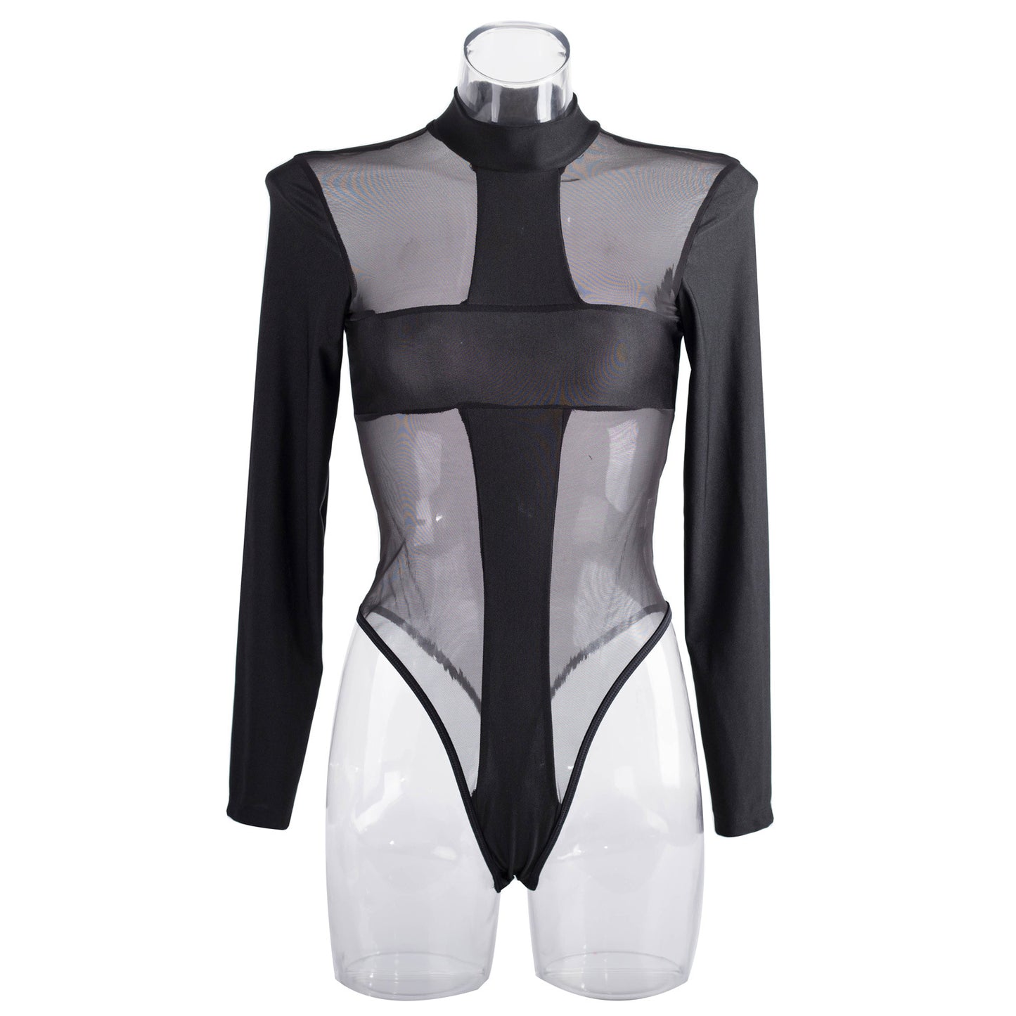 Long sleeve round collar gauze see-through open crotch sexy lingerie body-shaping corsets LS1521