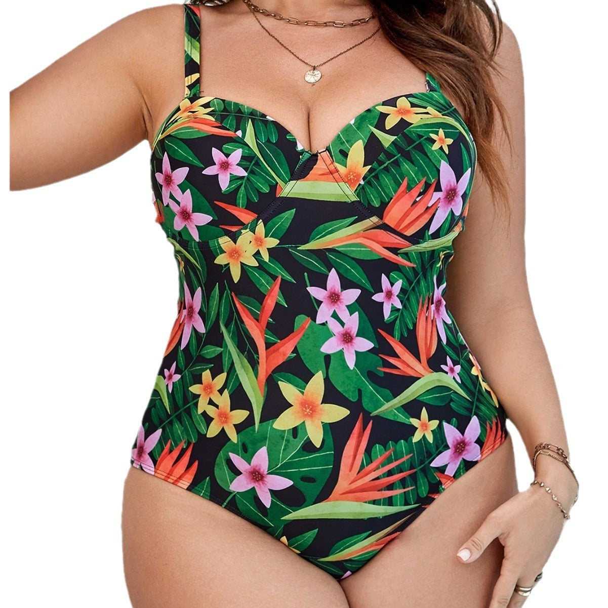 LF (L-4XL) bikini sexy suit one-piece color printing plus size swimsuit