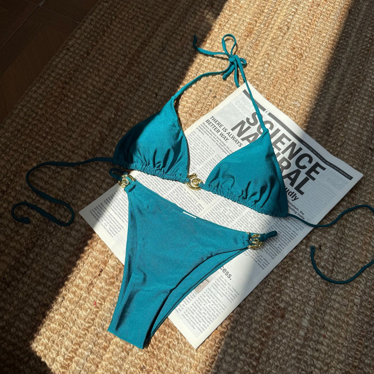 (4 days ready to ship) SY nylon light metal ring lace-up backless split swimsuit bikini