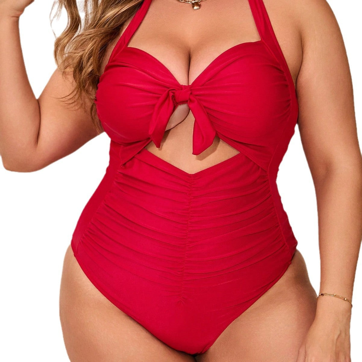 LF (L-4XL) 2026 plus size sexy suit one-piece solid color high-elastic swimsuit