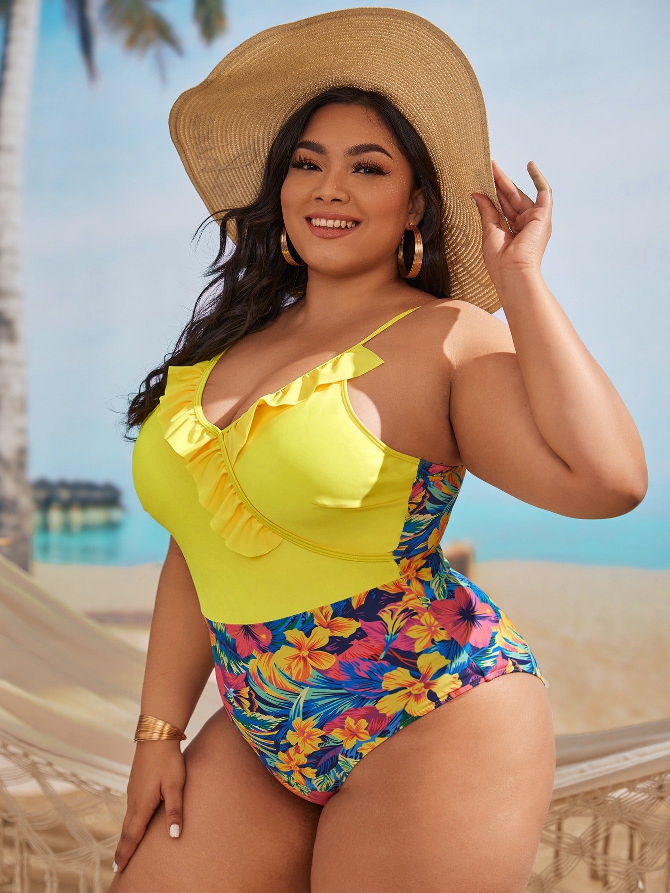 LF (L-4XL) 2026 printed swimsuit for women one piece sexy plus size