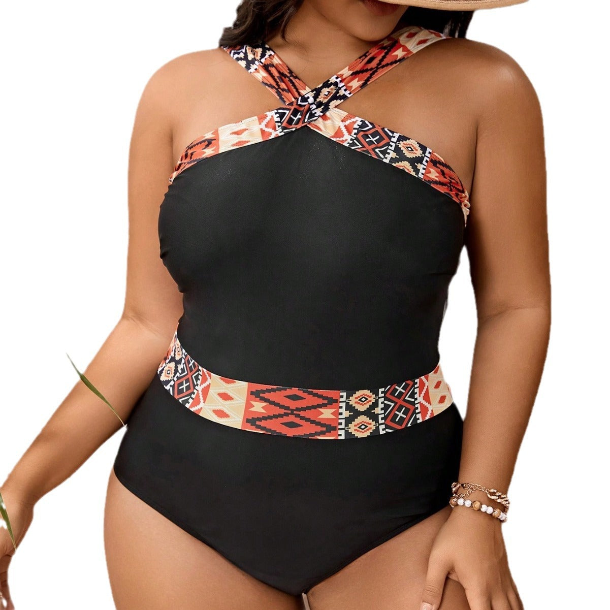 LF (L-4XL) bikini sexy suit one-piece color printing plus size swimsuit