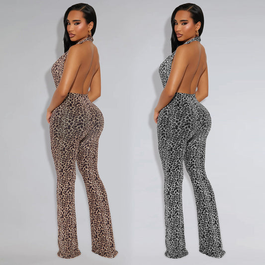 XYZ C7495 leopard print neck-Hanging Bag arm jumpsuit