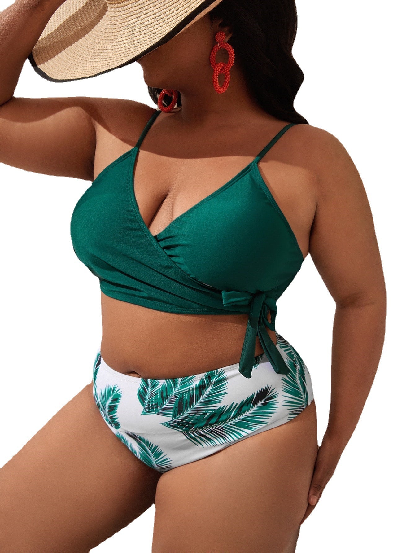 LF (L-4XL) women's split color printing swimsuit plus size