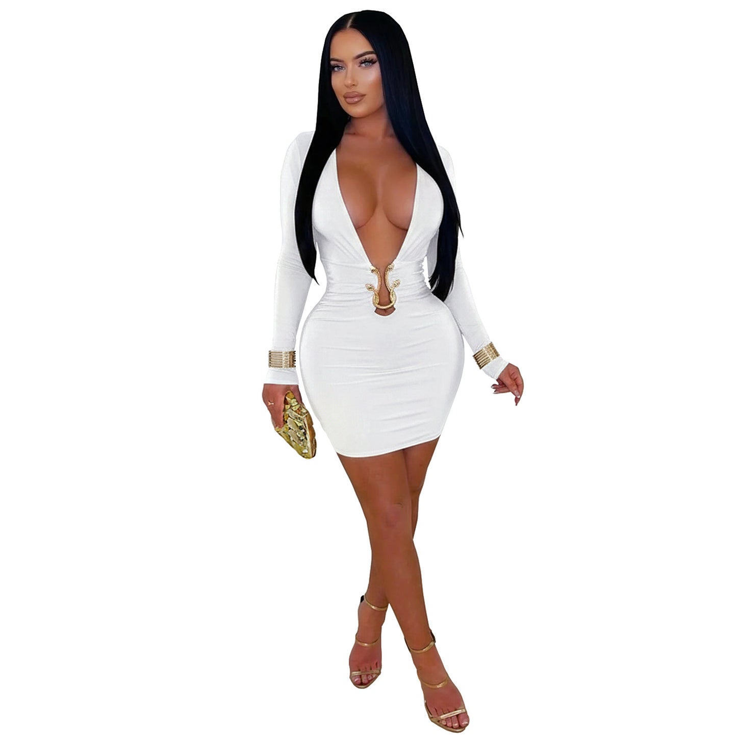 XYZ C7609 deep V hip-wrapped snake-shaped accessories dress