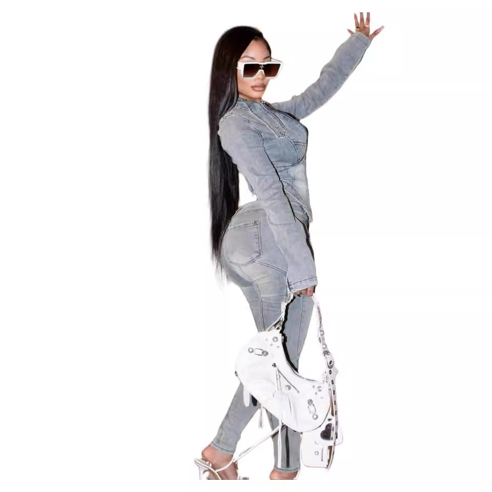 MZ (S-2XL) denim long sleeve MZ88595 stretch pants suit