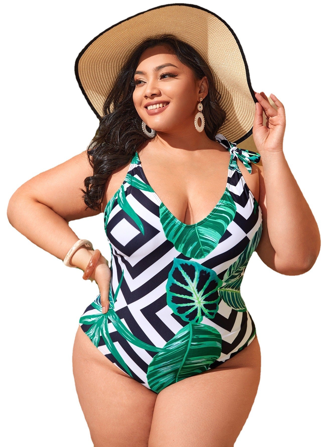 LF (L-4XL) women's one-piece color printing sexy swimsuit plus size