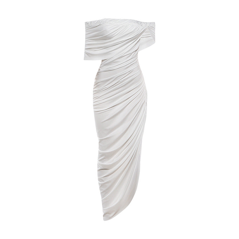 SXR 2026 spring sexy pleated off-neck backless irregular dress