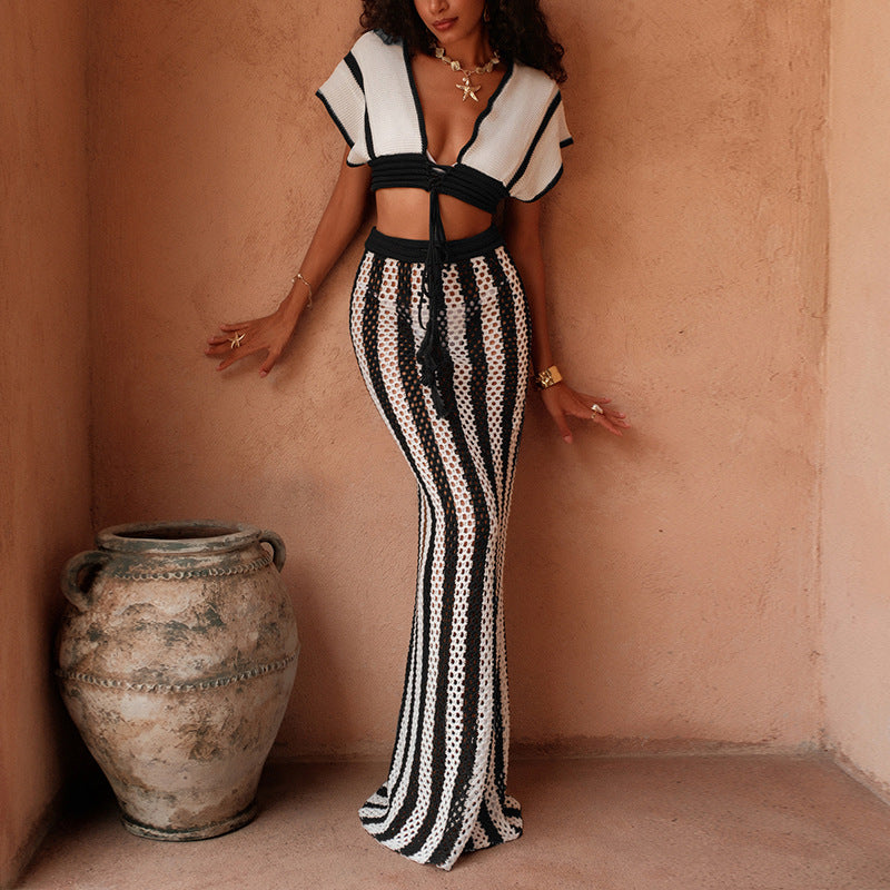 CYB Амазонка knitted tied top suit bikini beach cover-up skirt