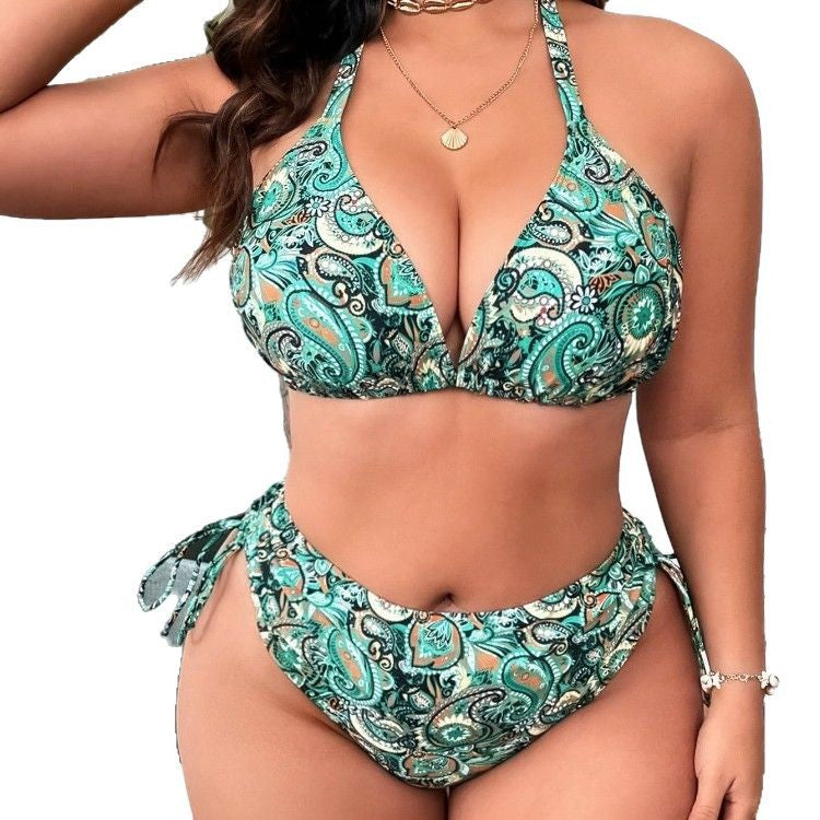CL (L-4XL) floral tie-neck triangle cup plus size swimsuit bikini bikini swimsuit