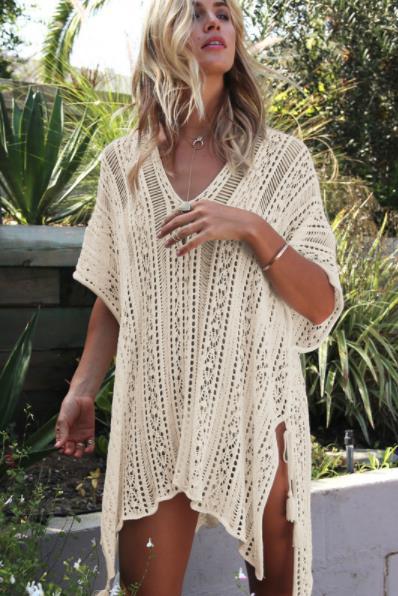CYB V-neck loose bikini blouse knitted beach sun protection clothing dress