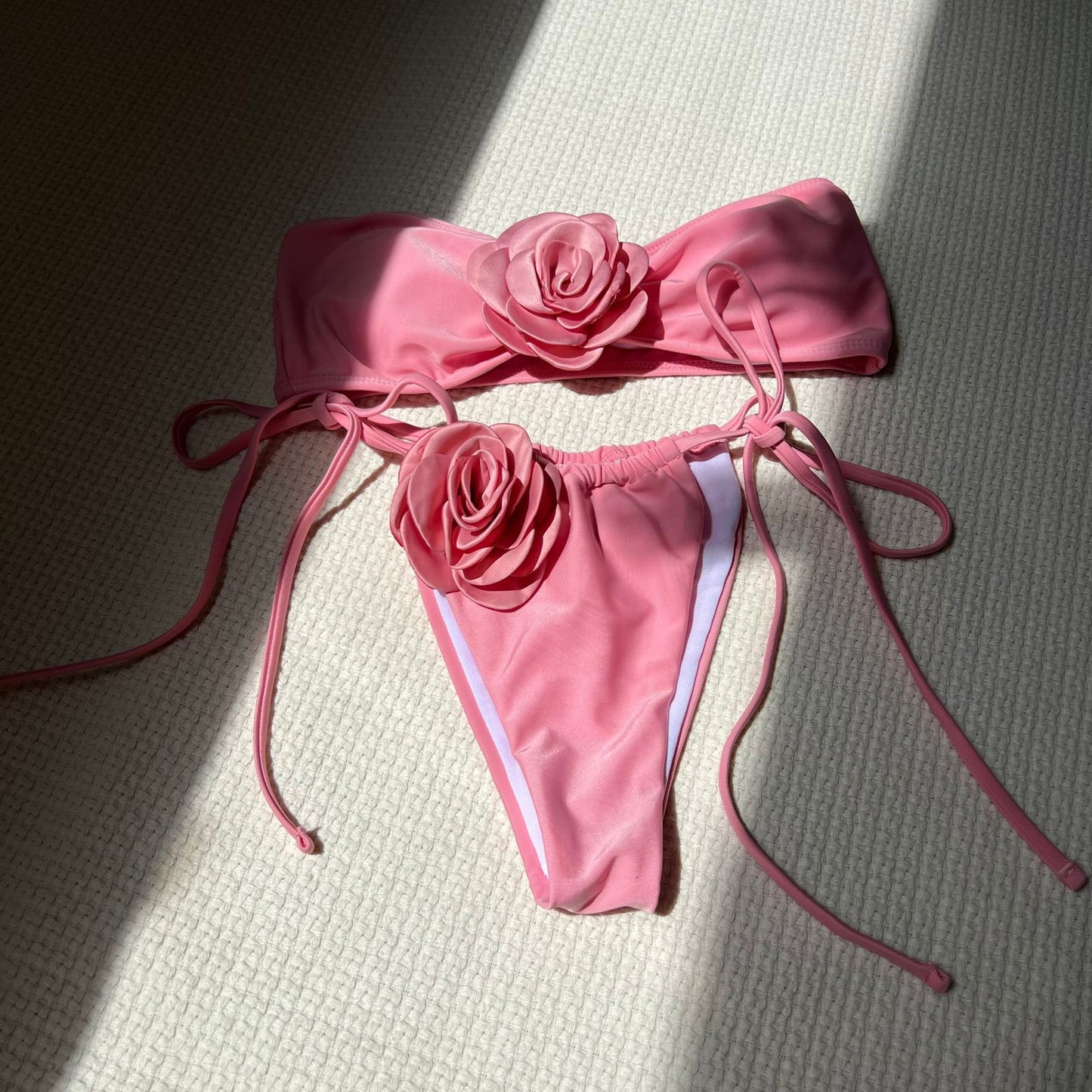 (4 days ready to ship) SY rose tube top drawstring strap split swimsuit bikini 9150
