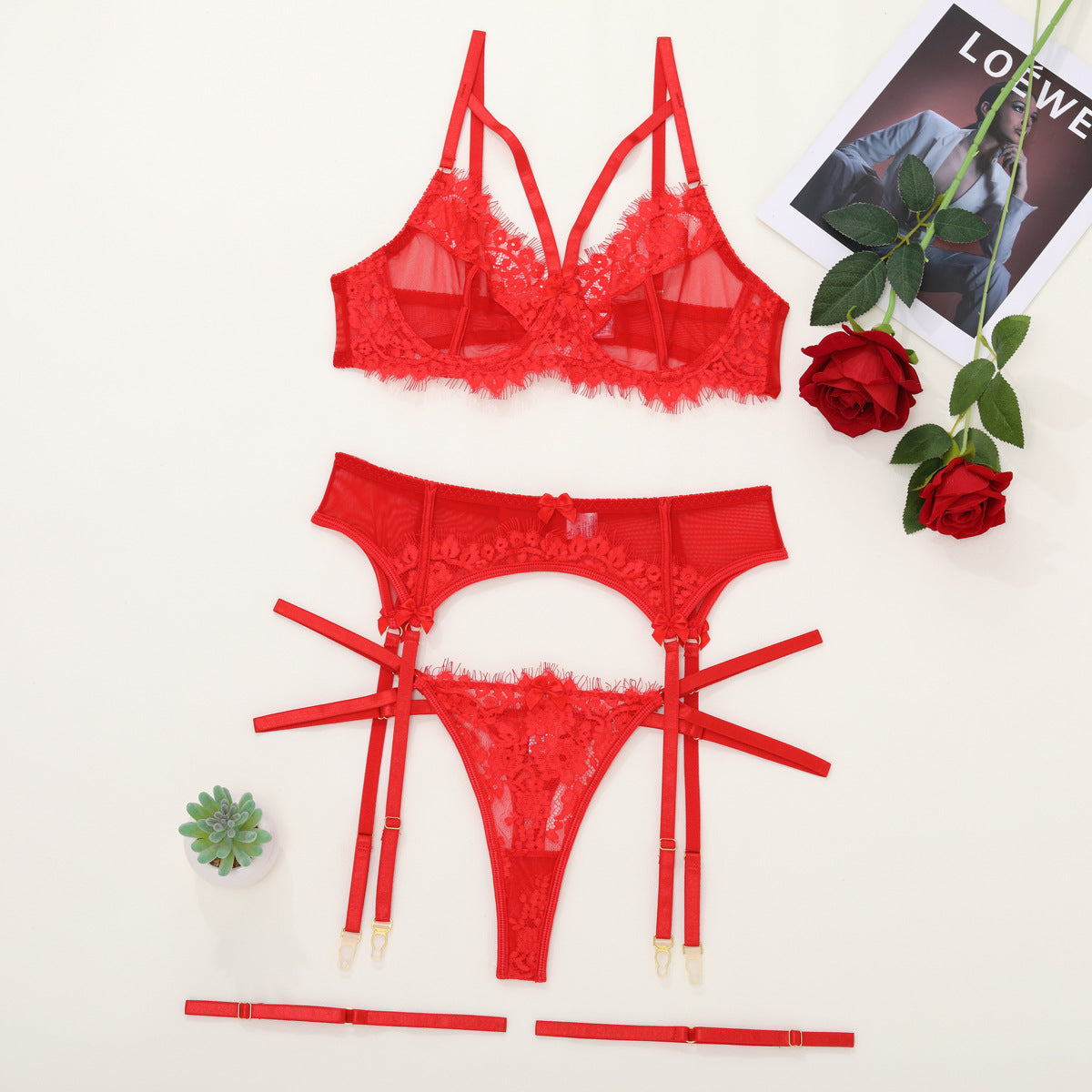 Lace seduction see-through eyelash lace sling body shaping sexy lingerie