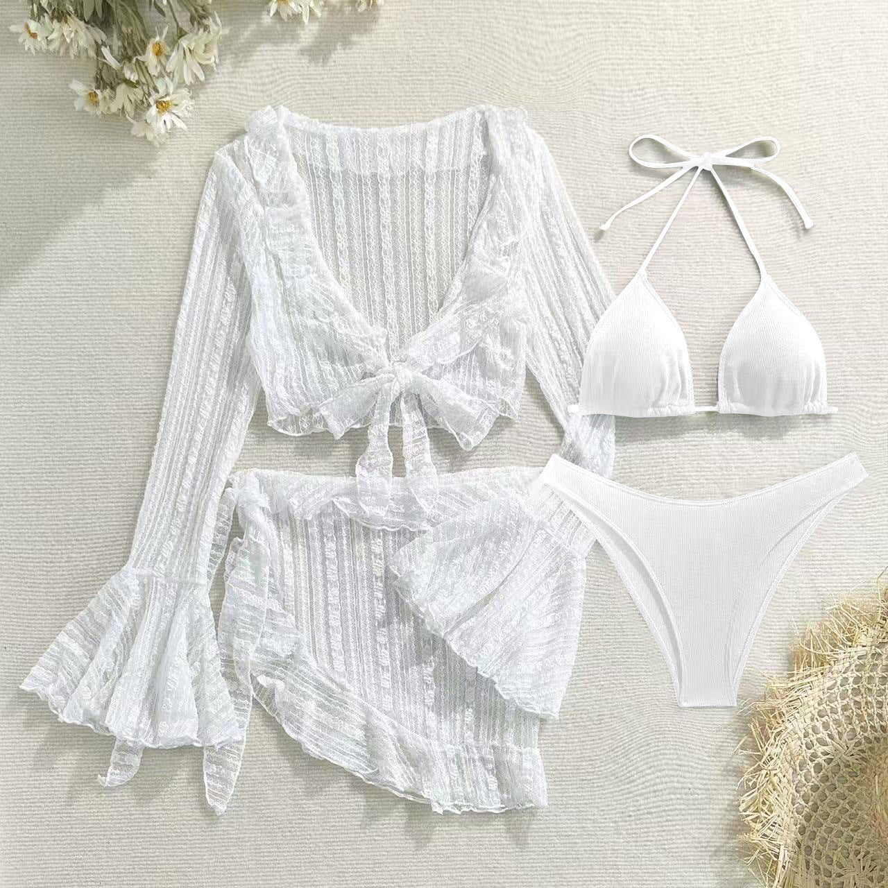 (4 days ready to ship) SY lace mesh four-piece bikini