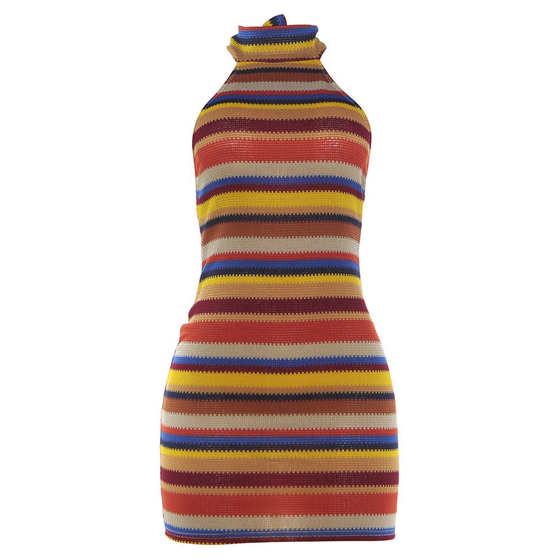 SXR 2026 spring and summer Sexy Slim fit backless halter strap contrast-color sheath dress