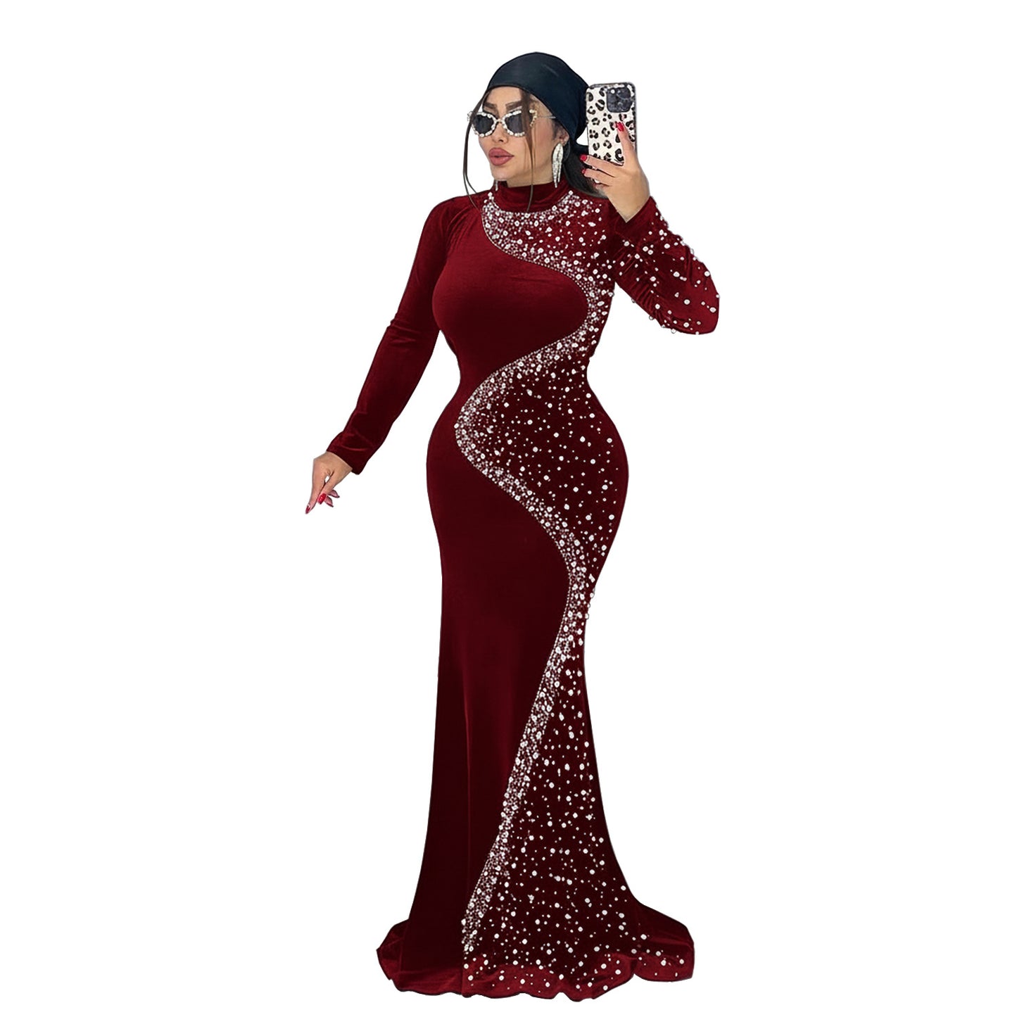 XYZ C7616 elegant velvet rhinestone dress