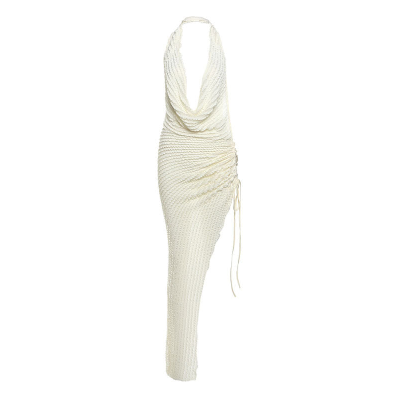 SXR summer fashion halter backless swing collar high waist slit dress