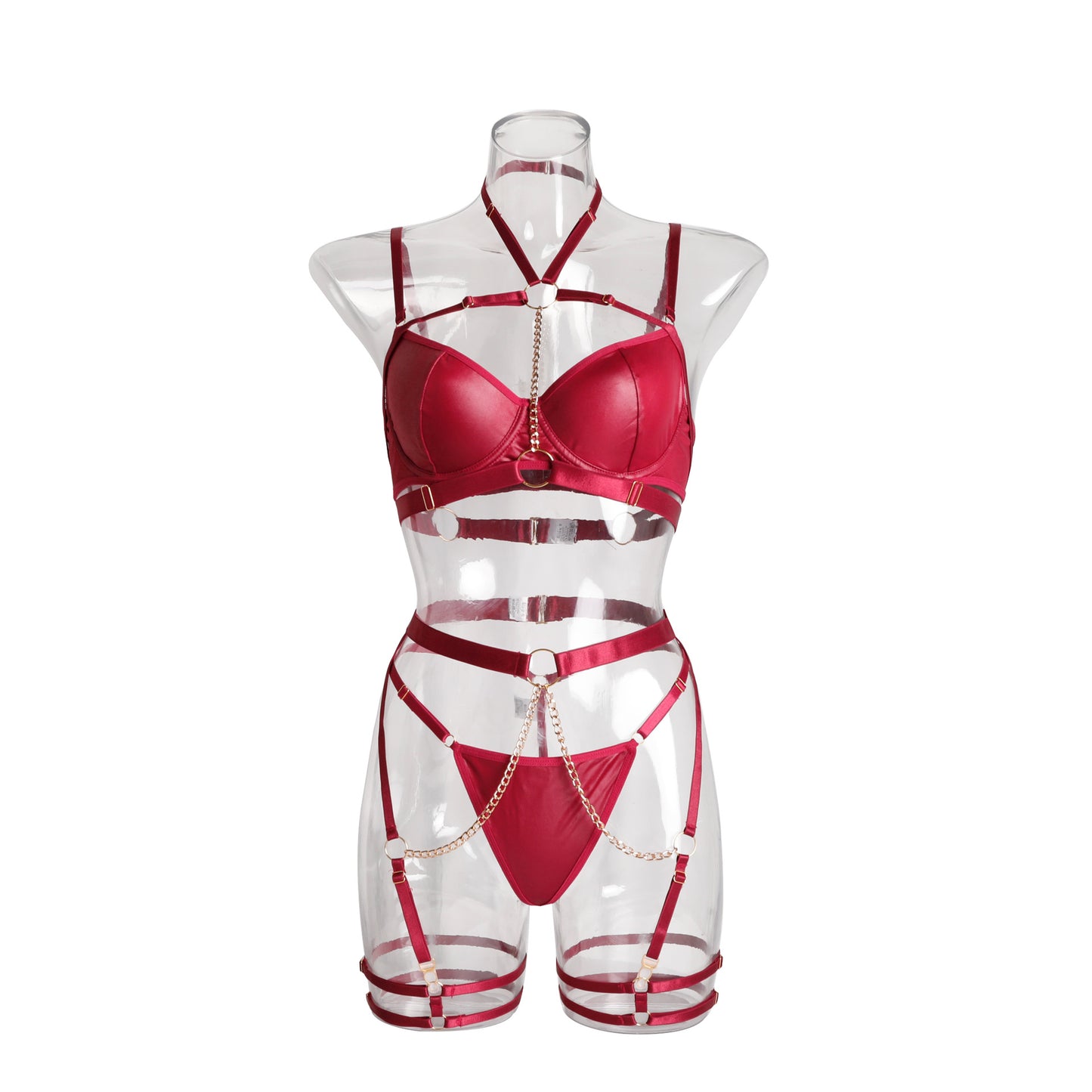 Stitching lace-up cutout sexy lingerie set
