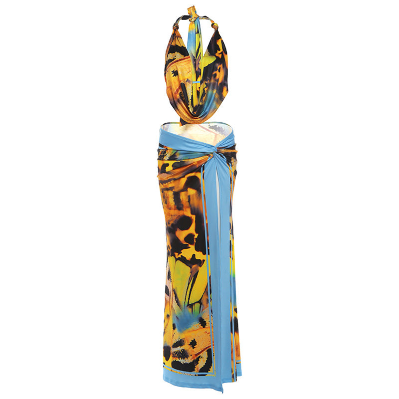 SXR K25S71976 halter backless top split skirt suit