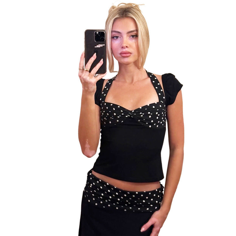 SXR K6S07660A polka dot halter short sleeve vest slim-fit sheath dress suit