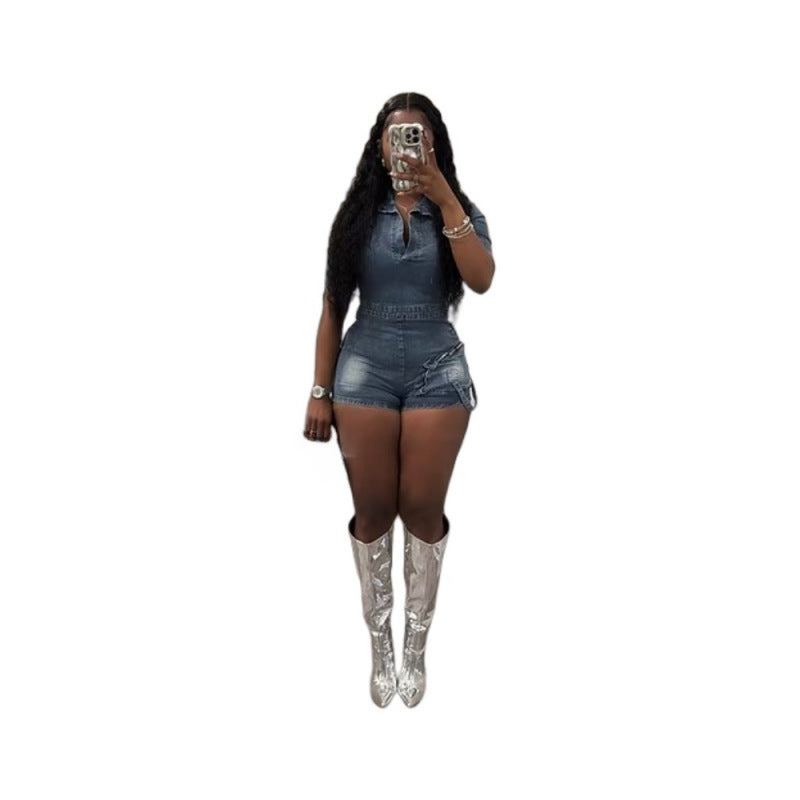 MZ (S-2XL) MZ88626 washed stretch 3D pocket jumpsuit
