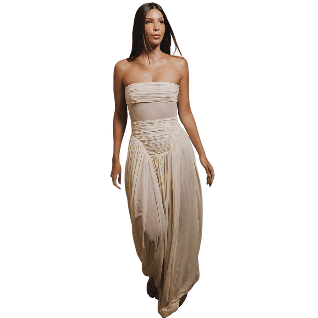 SXR winter fashion pleated design waist tube top solid color dress