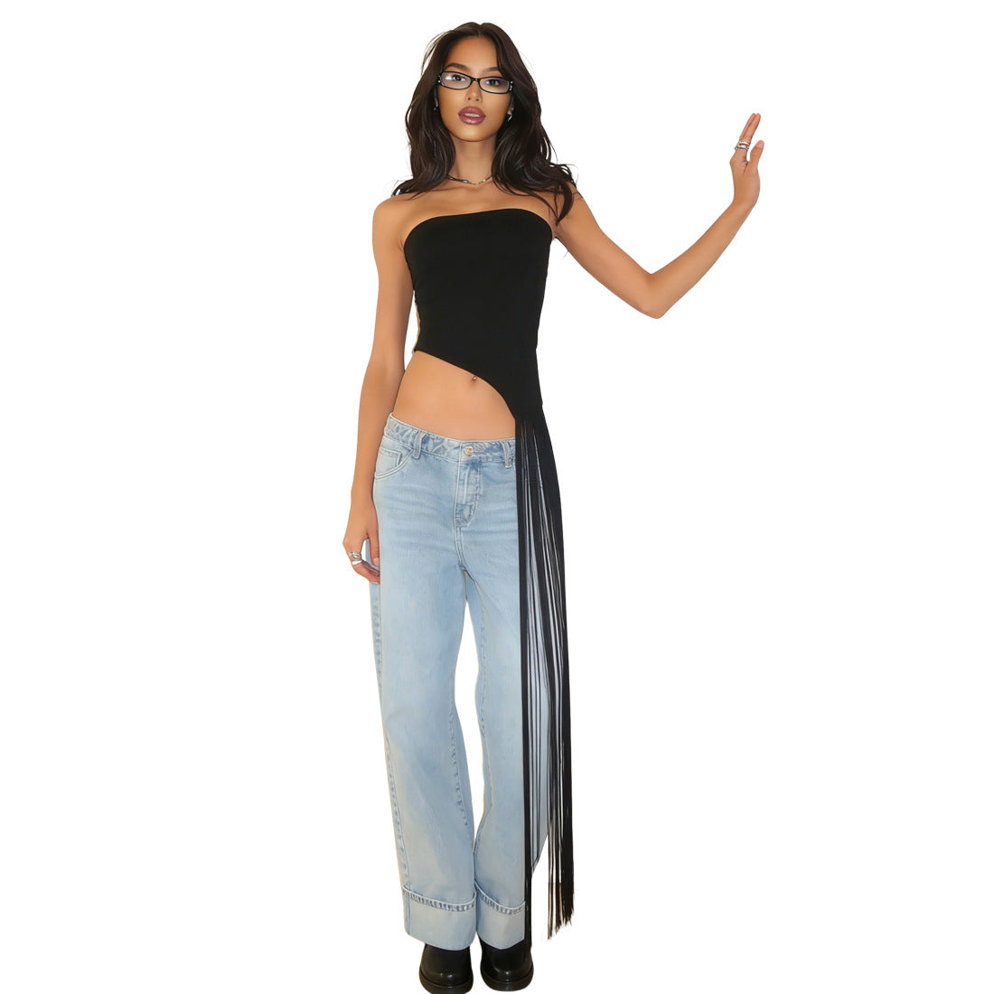 SXR spring tassel design sexy tube top cropped solid color top