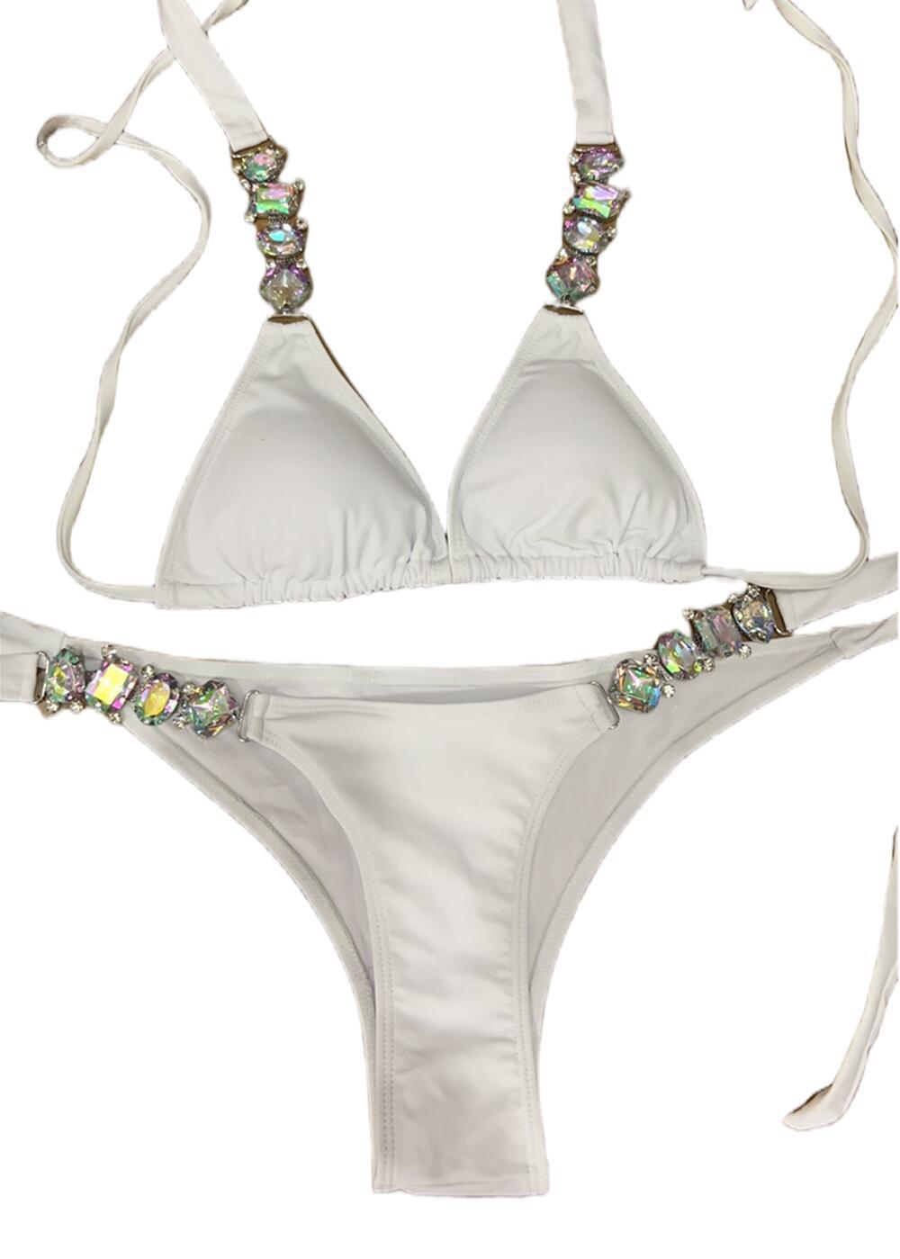 Sexy bikini plain women's split strap luxury diamond metal chain accessories
