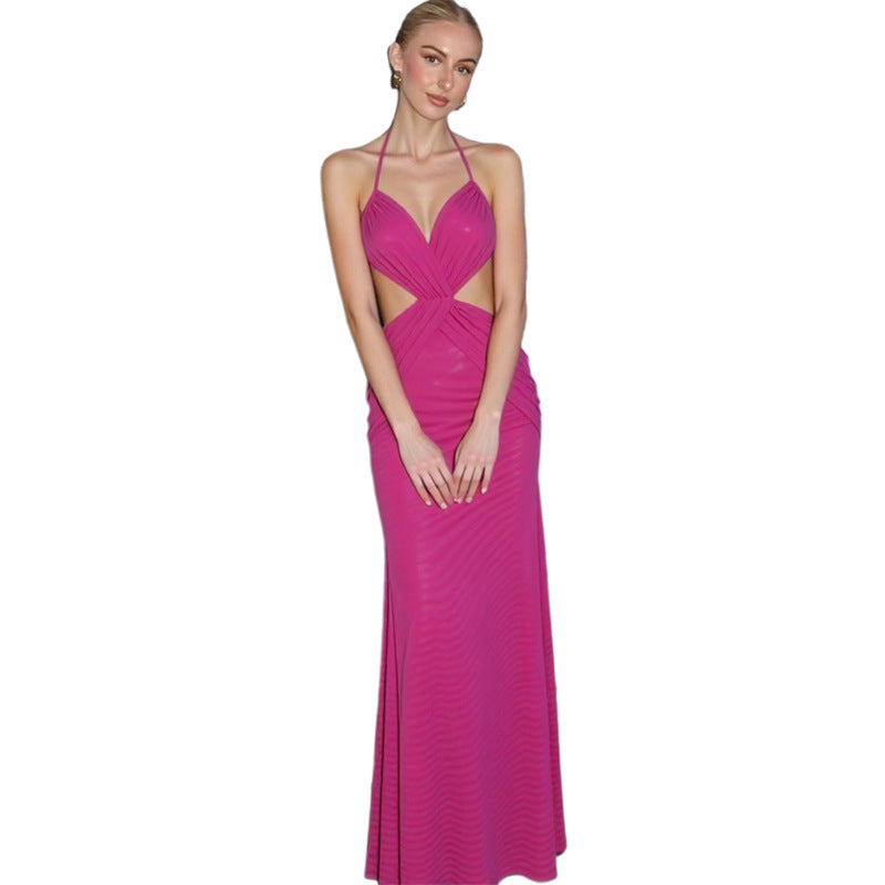 SXR summer see-through backless lace up halter maxi dress