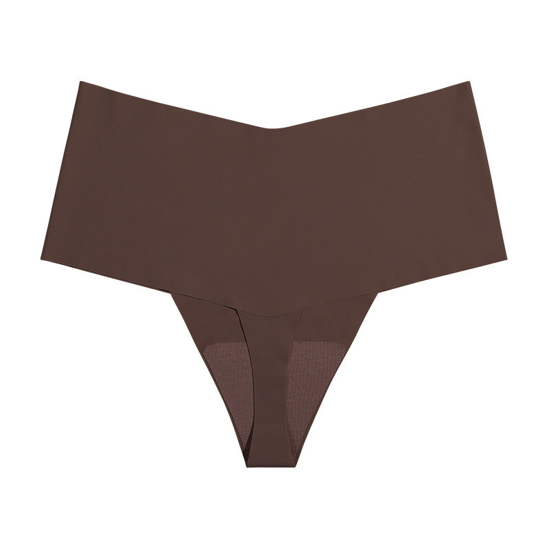 Seamless ice silk T-shaped cotton crotch underwear high waist large size