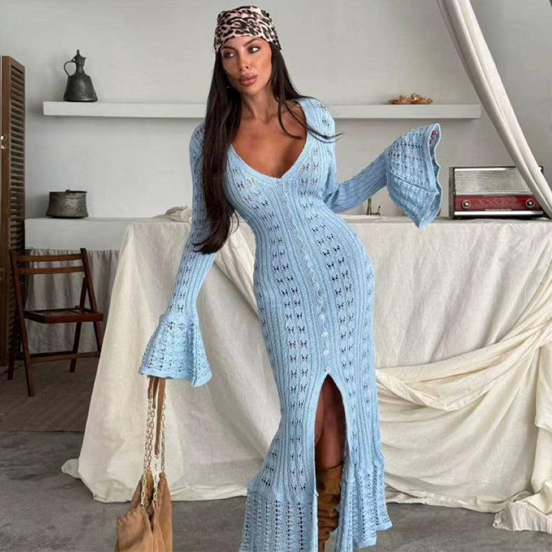 CYB knitted cardigan coat bell sleeve V-neck blouse