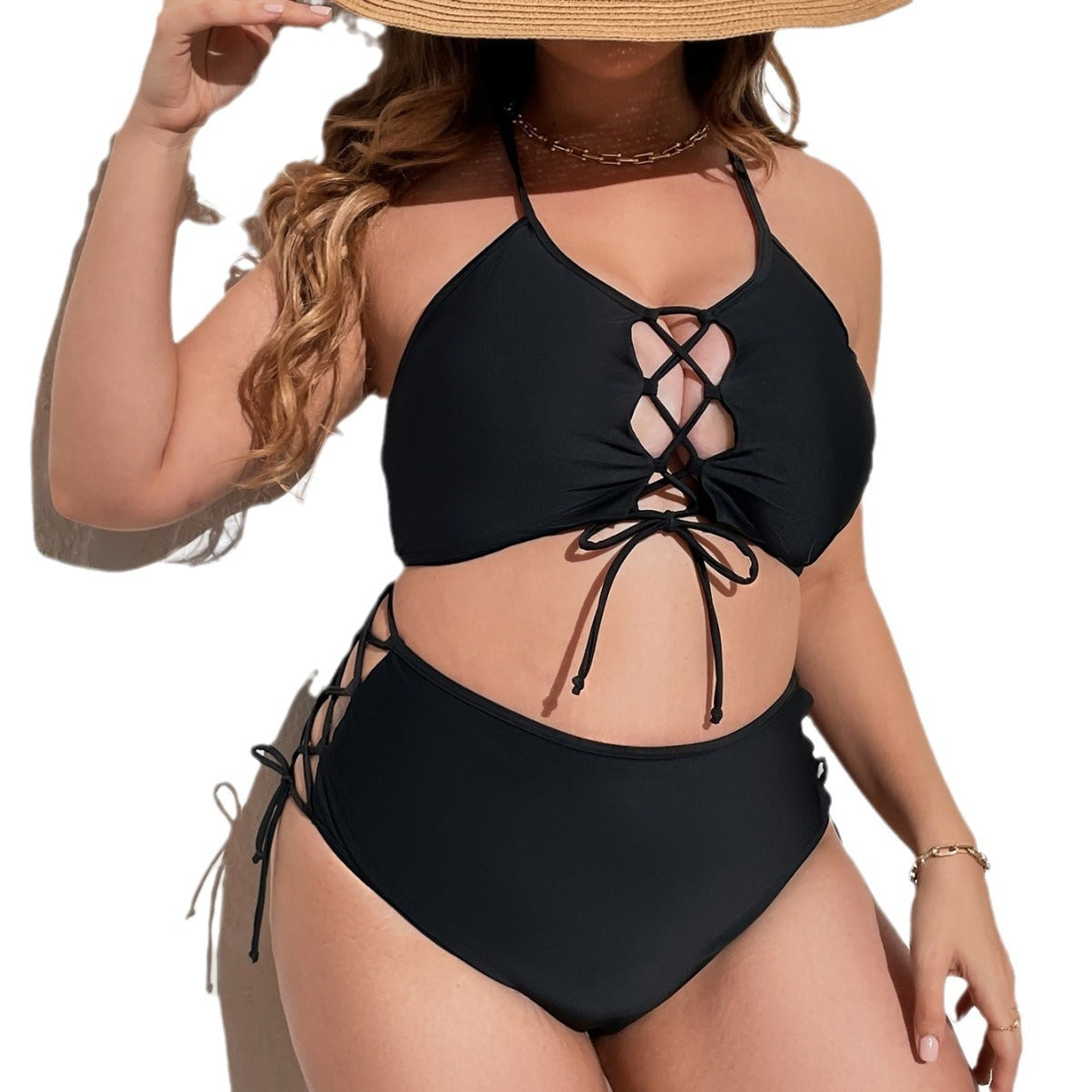 LF (L-4XL) bikini sexy suit split solid color plus size swimsuit