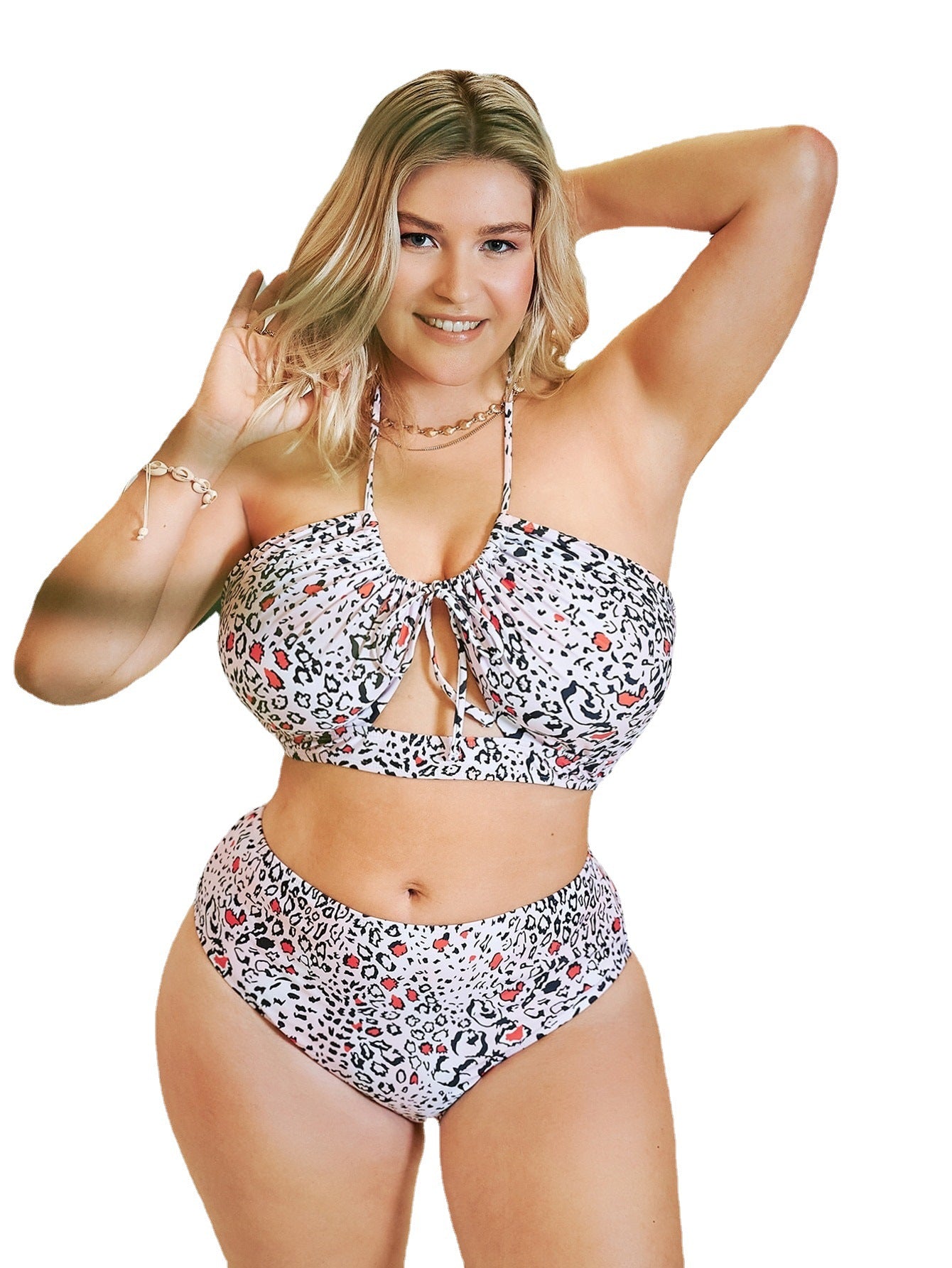 LF (L-4XL) women's split color printing swimsuit plus size