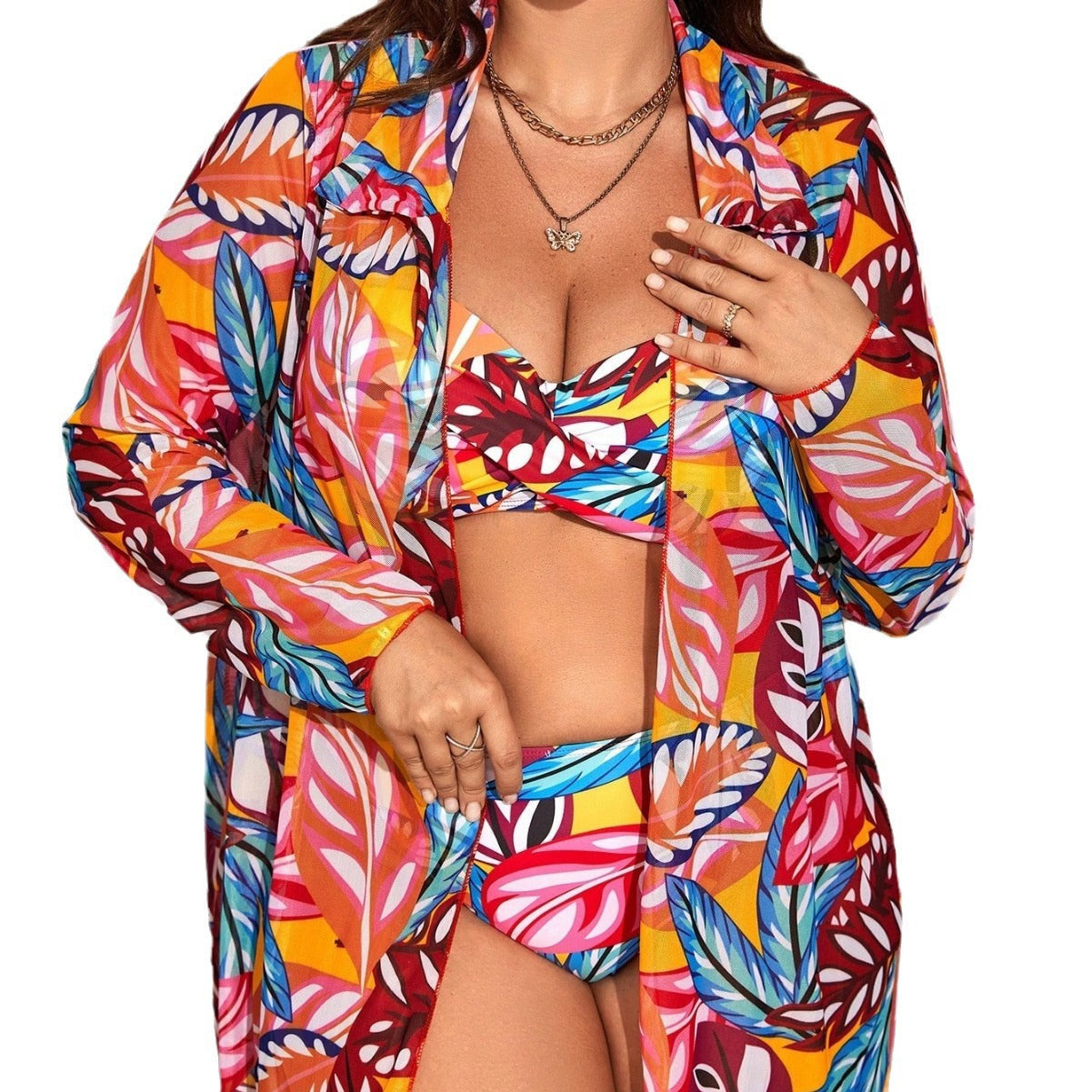 LF (L-4XL) bikini sexy suit split color printing plus size swimsuit