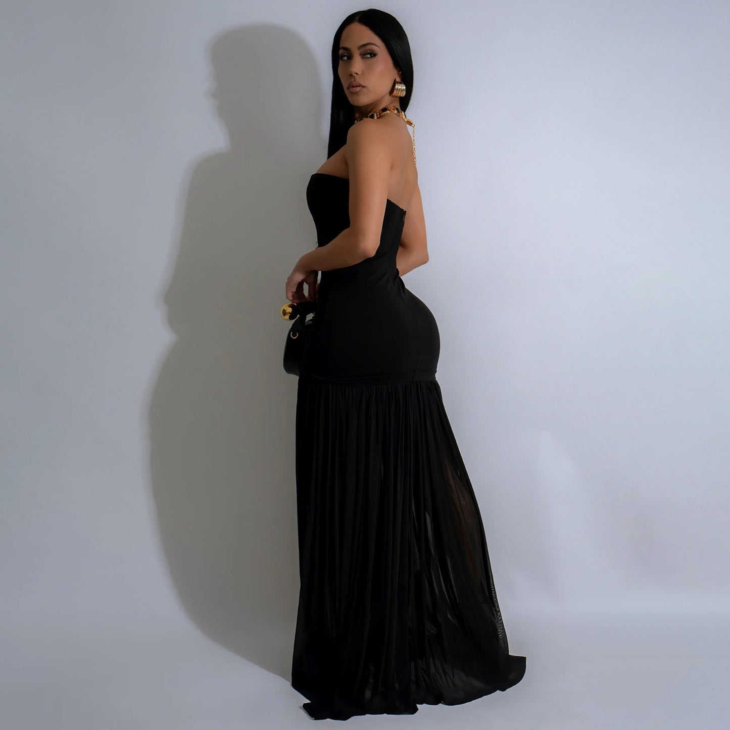 MYF (S-2XL) 20148 backless dress mesh stitching tube top dress