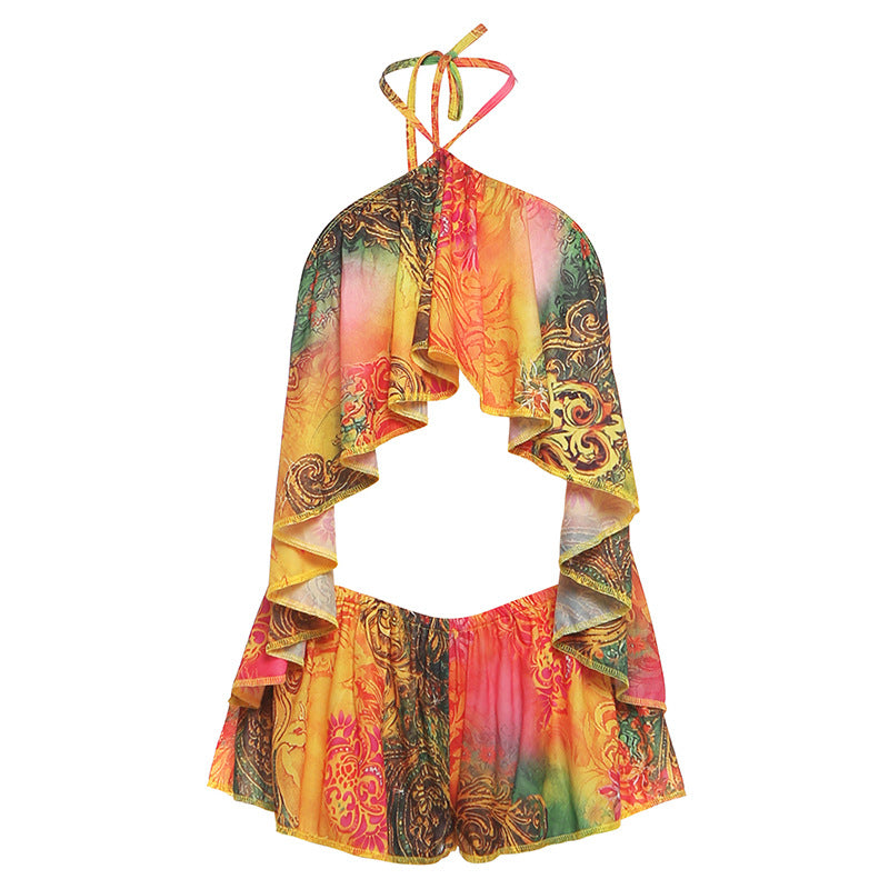 SXR 2026 spring sexy halter backless top loose super short shorts suit