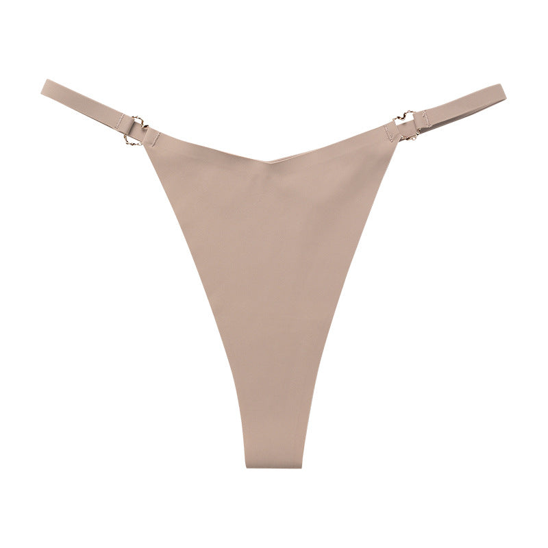 Thin belt low waist love ring seamless ice silk T-shaped Panties Plus size cotton crotch T-back