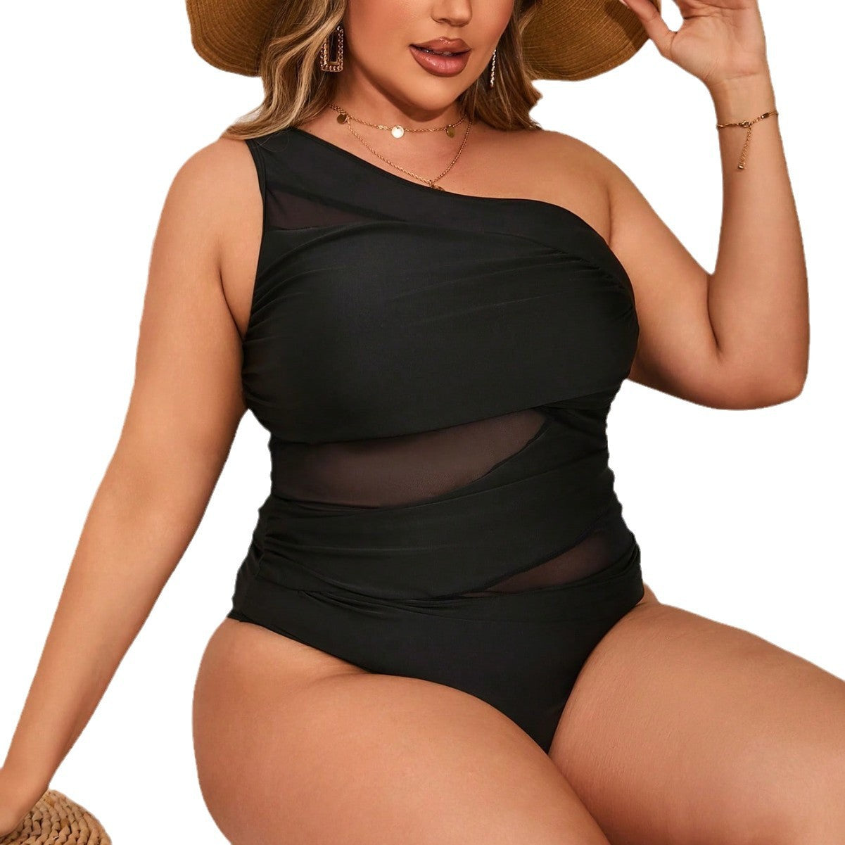 LF (L-4XL) 2026 plus size sexy one-piece solid color high-elastic swimsuit
