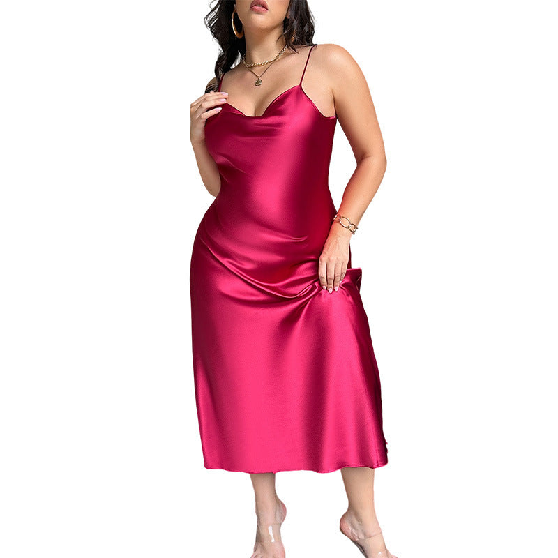 DNL plus size nightgown solid color nightgown ice silk sling nightgown