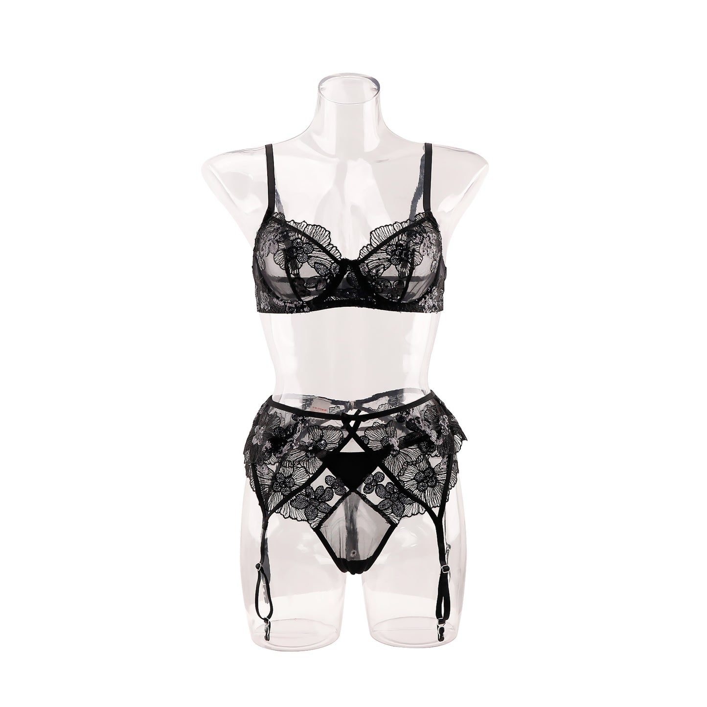 Embroidered bra shaping mesh embroidery sexy lingerie set for women