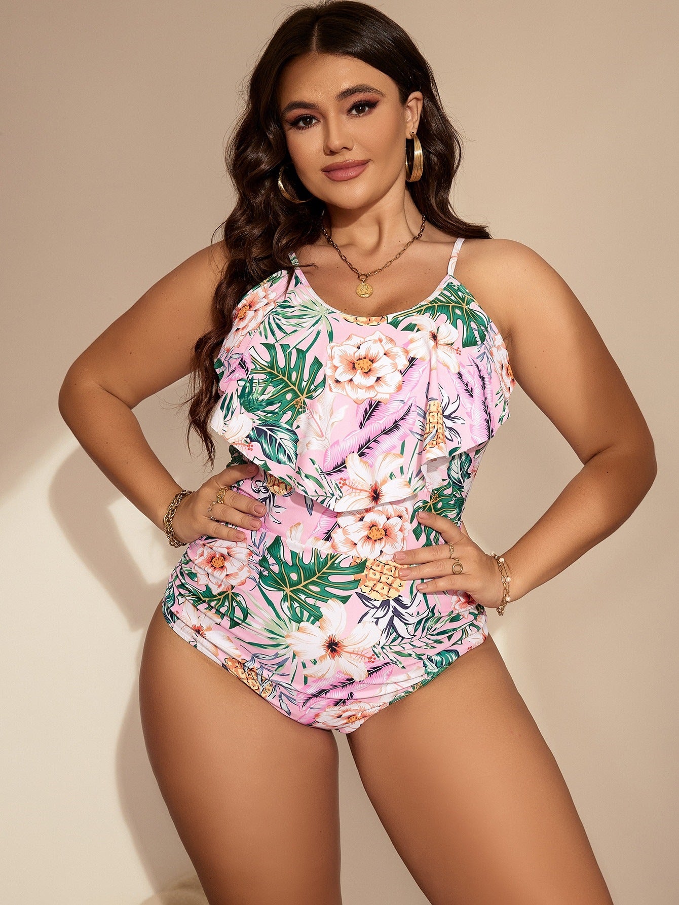 LF (L-4XL) bikini sexy suit one-piece color printing plus size swimsuit
